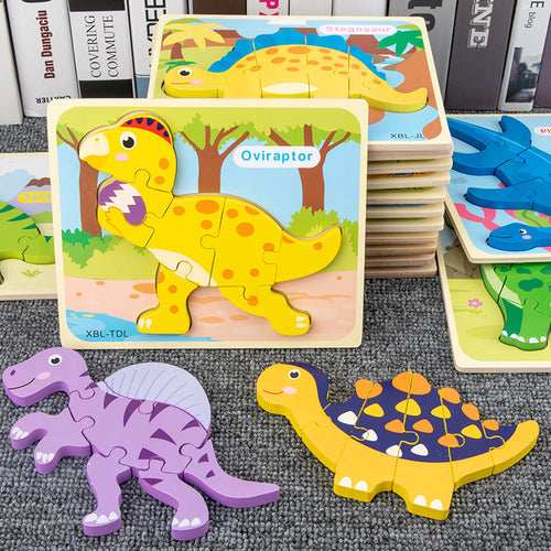 Wooden Dinosaur 3D Puzzle Jigsaw Set for Kids-0