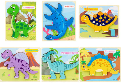 Wooden Dinosaur 3D Puzzle Jigsaw Set for Kids-5