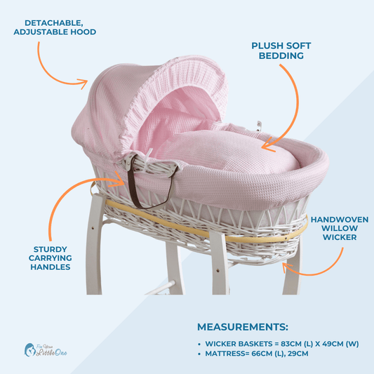 Blue Waffle Grey Wicker Baby Moses Basket With Stand