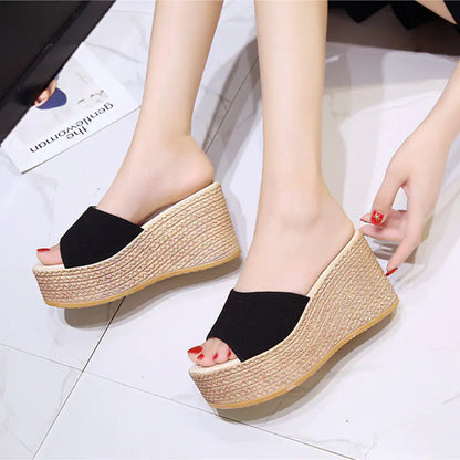 Womens Wedge Sandals with Sequins and Thick Platform